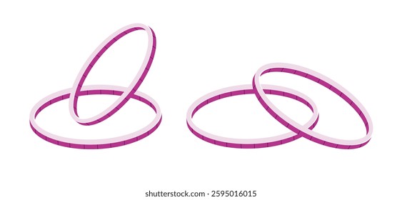 Red onion pieces. Onion rings. Vector illustration. Flat style. isolated on white background.