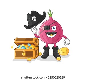 the red onion pirate with treasure mascot. cartoon vector