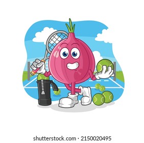 the red onion plays tennis illustration. character vector