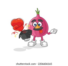 The Red Onion Prank Glove In The Box. Cartoon Mascot