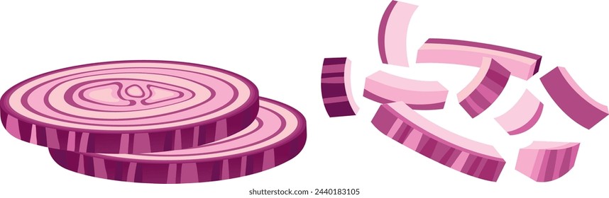 Red onion rings and pieces. Cartoon food icon