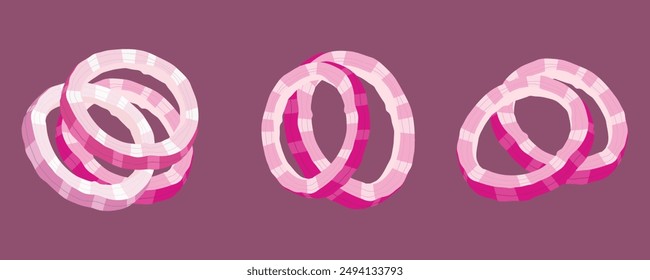 Red onion rings set. Isolated vector illustration