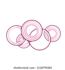 Anillos de cebolla roja. Ingrediente de verduras para alimentos para cocinar, ilustración vectorial.
