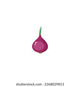 Red onion. A root vegetable that is prepared as a seasoning. Vector illustration isolated on white background. For template label, packing, web, menu, logo, textile, icon