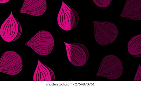 Red Onion Seamless Pattern. Fresh Vegetable Slice Illustration. Hand Drawn Culinary Ingredient. Repeating Kitchen Food Background.