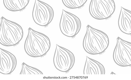 Red Onion Seamless Pattern. Fresh Vegetable Slice Illustration. Hand Drawn Culinary Ingredient. Repeating Kitchen Food Background.