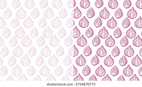 Red Onion Seamless Pattern. Fresh Vegetable Slice Illustration. Hand Drawn Culinary Ingredient. Repeating Kitchen Food Background.