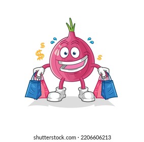 the red onion shoping mascot. cartoon vector