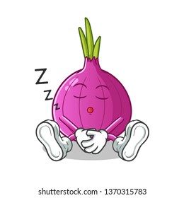 Red onion sleep mascot vector cartoon illustration