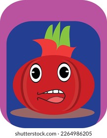 red onion with a surprised expression against the background