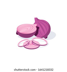 Red onion. Vector 3d isometric, color web icon, new flat style. Creative illustration design, idea for infographics.