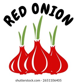 Red Onion Vector Illustration – Fresh Shallot Clipart with Green Sprouts