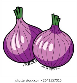 Red onion vector illustration isolated on white background. Ideal for cooking recipes, food blogs, and culinary design projects.
