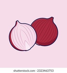 Red onion vector illustration. Vegetable icon isolated. Flat design