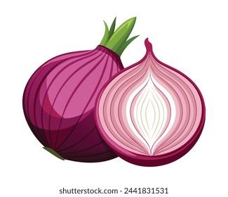 Ilustración plana del vector de las verduras de la cebolla roja sobre fondo blanco