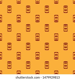 Red Online car sharing icon isolated seamless pattern on brown background. Online rental car service. Online booking design concept for mobile phone.  Vector Illustration