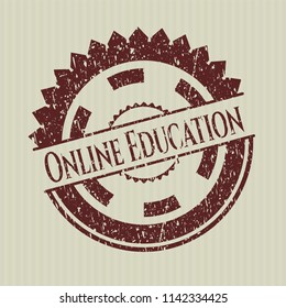 Red Online Education distressed with rubber seal texture