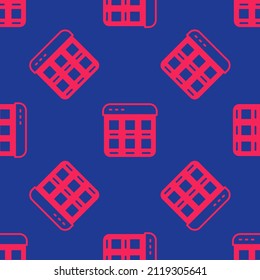 Red Online shopping on screen icon isolated seamless pattern on blue background. Concept e-commerce, e-business, online business marketing.  Vector