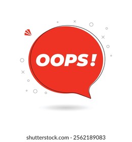 Red oops speech bubble with shadow. flat cartoon style trend modern minimal logotype graphic web design element isolated on white background. concept of instant pop-up message with bug or problem