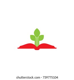 red open book with green sprig or sprout.  Flat icon isolated on white background. Reading result icon. Vector illustration. Inspiration pictogram. 