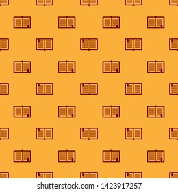 Red Open book icon isolated seamless pattern on brown background.  Vector Illustration