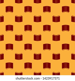 Red Open book icon isolated seamless pattern on brown background.  Vector Illustration