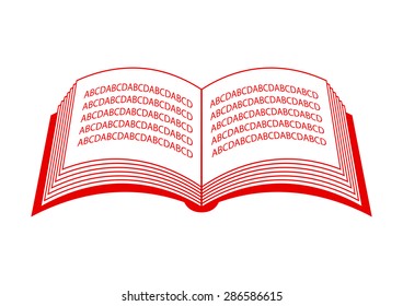Red open book  on white background