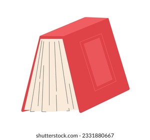 Red open book sticker concept. School, college and university. Knowldege and information. Bookstore and library. Template and layout. Cartoon flat vector illustration isolated on white background