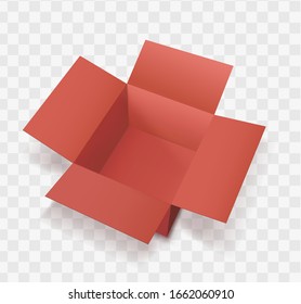 Red open box. Cardboard moving box.