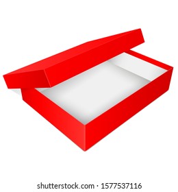 Red open box. Empty carton. Vector 3d illustration isolated on white background