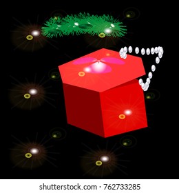 Red open box, necklace, background abstraction.