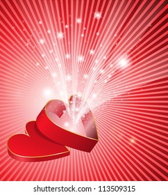 red open box in the shape of a heart from which flows a flickering light
