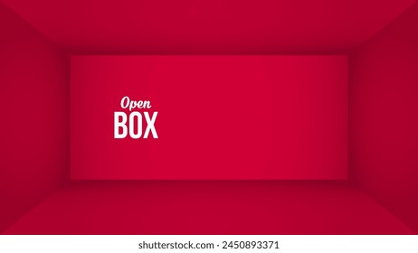 Red Open Box Top View. Inner Space of the Gift Box. Red Empty Room Interior. Vector illustration