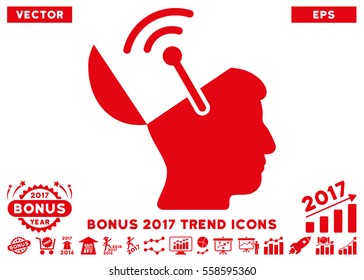 Red Open Brain Radio Interface pictograph with bonus 2017 year trend pictures. Vector illustration style is flat iconic symbols, white background.