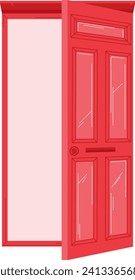 Red open door on wall, concept of new opportunity, entrance or welcome. Modern flat style vector illustration.
