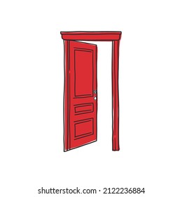 Red Open Door Simple Vector Illustration Clip Art With White Background 