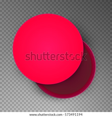 Red open empty round cardboard box isolated on transparent background. Mockup template for design products, package, branding, advertising. Top view. Vector illustration.