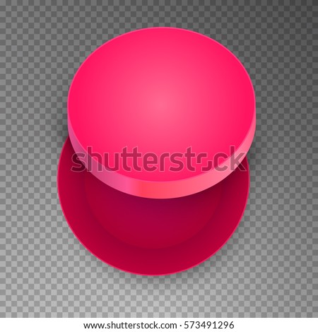 Red open empty round cardboard box isolated on transparent background. Mockup template for design products, package, branding, advertising. Top view. Vector illustration.