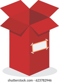Red open empty squares cardboard box isolated on transparent background. Mockup template for design products, package, branding, advertising. Vector illustration.