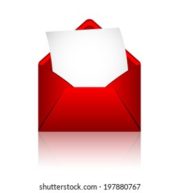 Red open envelope with paper