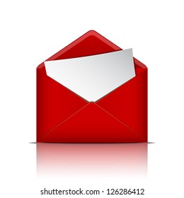 Red Open Envelope With Paper. Vector Illustration