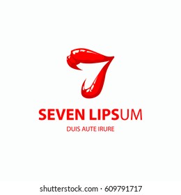 Red open female lips logo on a white background. It looks like the number seven.