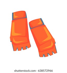 Red open fingers sparring grappling gloves, martial arts gear. Colorful cartoon vector Illustration