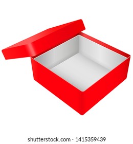 Red open gift box. Realistic carton mock up. Vector illustration isolated on white background