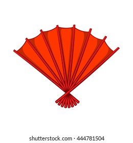 Red open hand fan icon in cartoon style on a white background