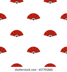 Red open hand fan pattern seamless background in flat style repeat vector illustration