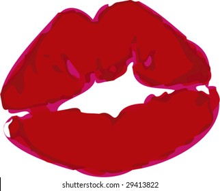 red open lips stamp isolated on white background