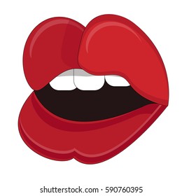 Red open lips. Vector stickers set. Isolated on white background