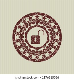 Red open lock icon with rubber seal texture