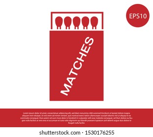 Red Open matchbox and matches icon isolated on white background.  Vector Illustration